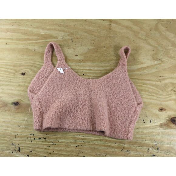 New Jonathan Simkhai Top Medium Pink Caroline Feathered Faux Fur Rib Bra - Picture 3 of 7